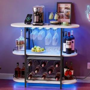 LED Liquor/Coffee Bar with Power Outlets